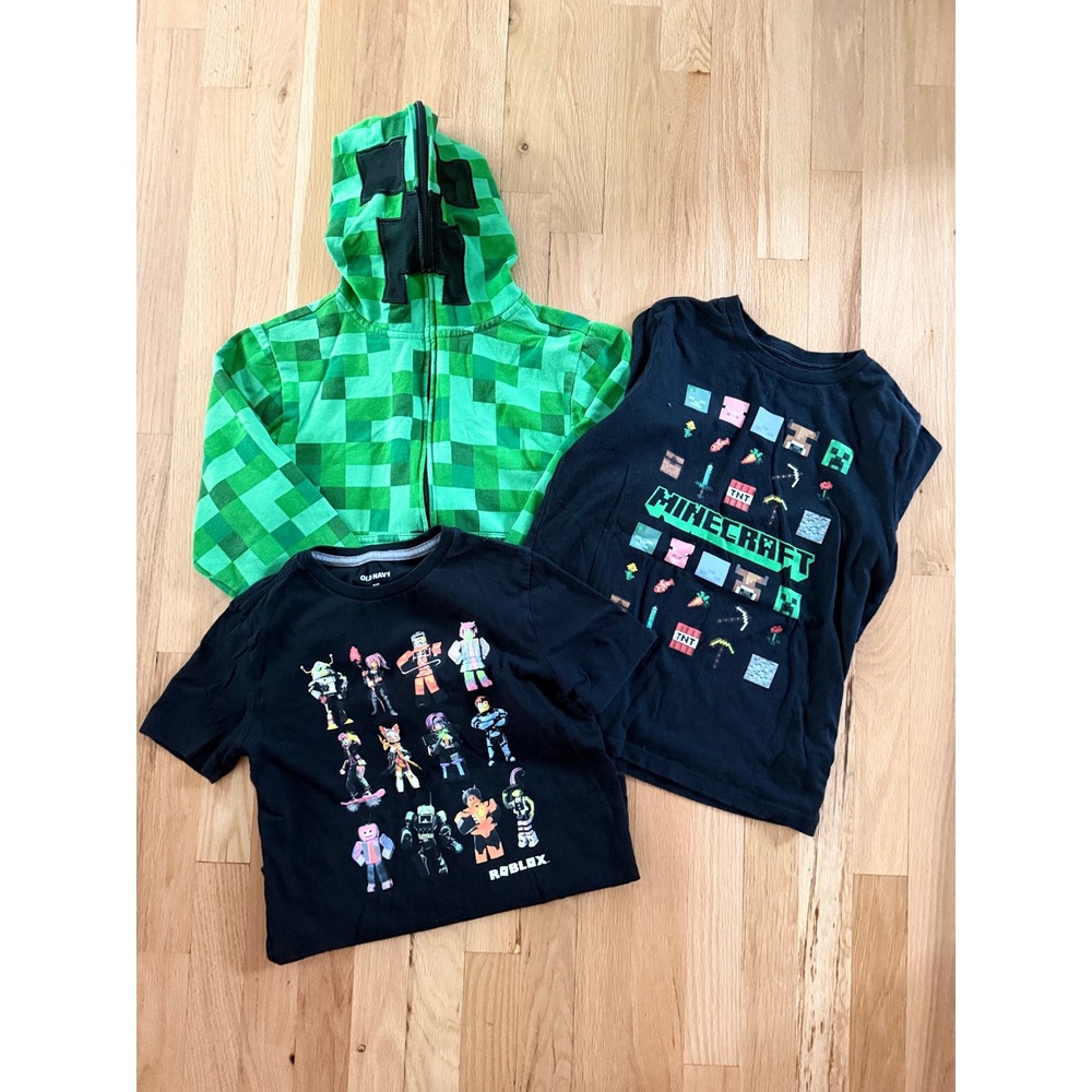 Kids Minecraft Creeper Hoodie and Roblox T-Shirt Bundle Lot of 3 Size 8 Small